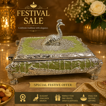 Silver Luxury Peacock Jewelry Box with Lid | Silver Decorative Trinket Box | Squre Storage Box | Wedding Gift | Vanity Organizer | Home Decor Accent