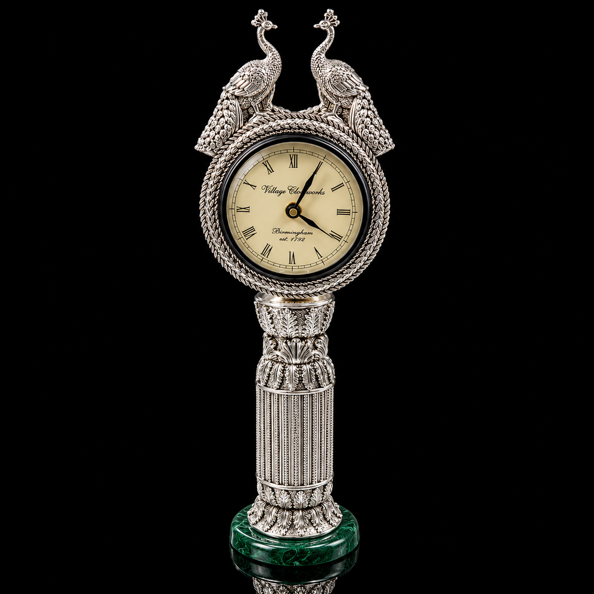 999 Silver Plated Peacock Table Clock | Luxury Decorative Desk Clock with Twin Peacock Design | Royal Home Décor & Gifting