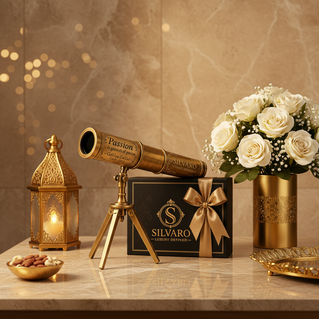 Vintage Brass Telescope Decorative Showpiece | Antique Nautical Spyglass with Tripod Stand | Luxury Desk Decor & Unique Gift for Men