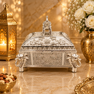 Silver Plated Elephant Jewellery Box 9×7×8 Inch | Luxury Decorative Jewelry Storage Box | Royal Elephant Gift Box | Indian Wedding Gift