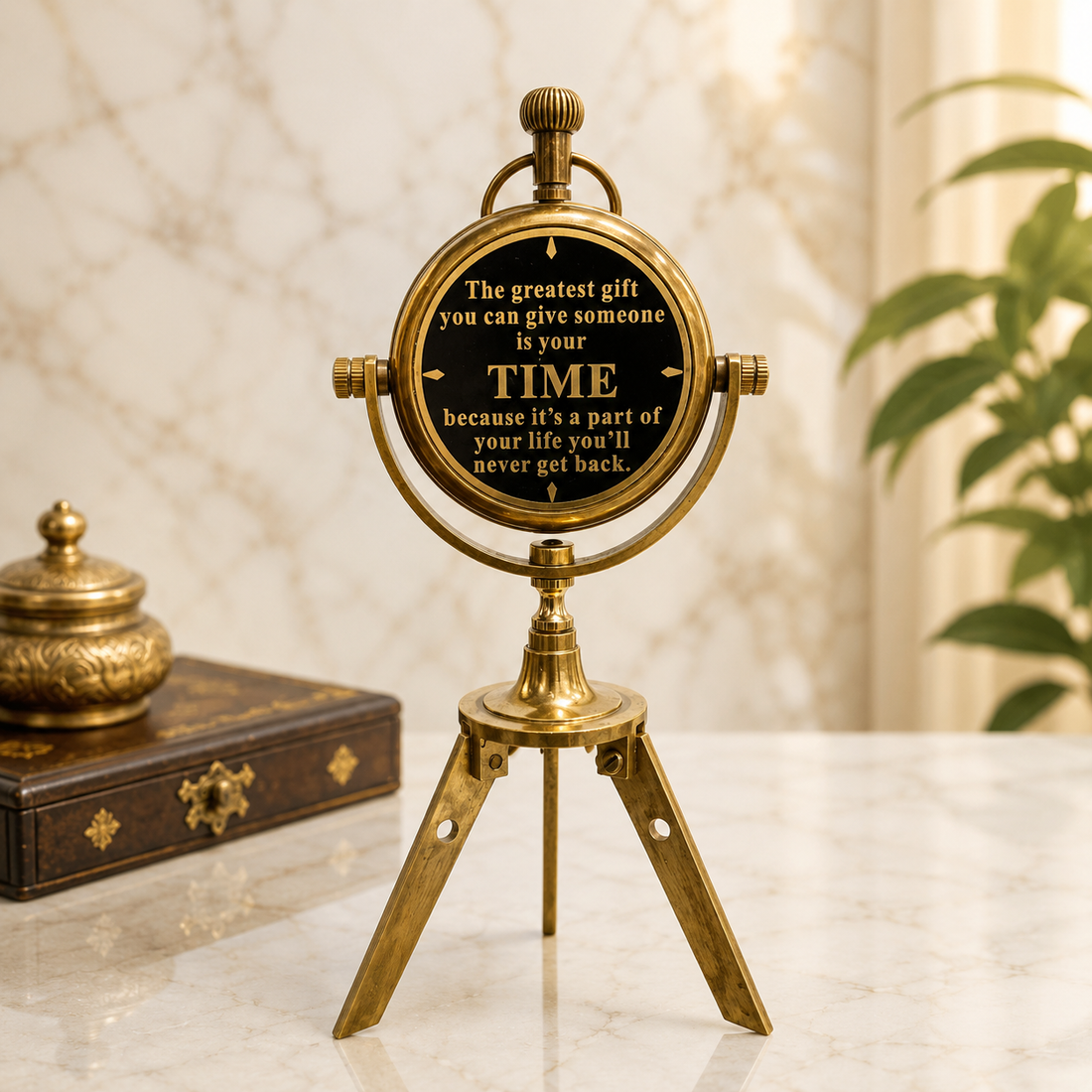 Antique Vintage Brass Tripod Table Clock,  Style Desk Decor, Time Gift for Him, Elegant Office Decor, Unique Anniversary Gift, Luxury Home Decor