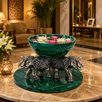 999 Silver Luxury Green Marble Finish Elephant Urli Bowl – Decorative Centerpiece for Home Décor, Floating Flowers & Festive Decoration