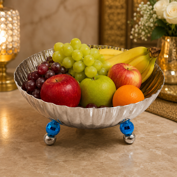 Decorative Silver Fruit Bowl with Floral Design | Metal Serving Basket | Flower Candy Holder | Dry Fruit Tray | Luxury Table Centerpiece Gifts