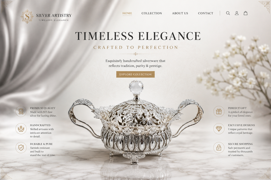 Elegant Silver Platted Round Basket