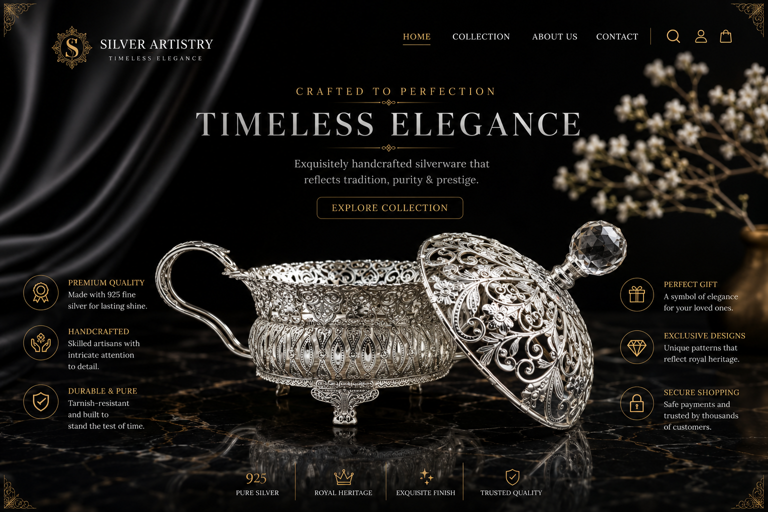 Elegant Silver Platted Round Basket