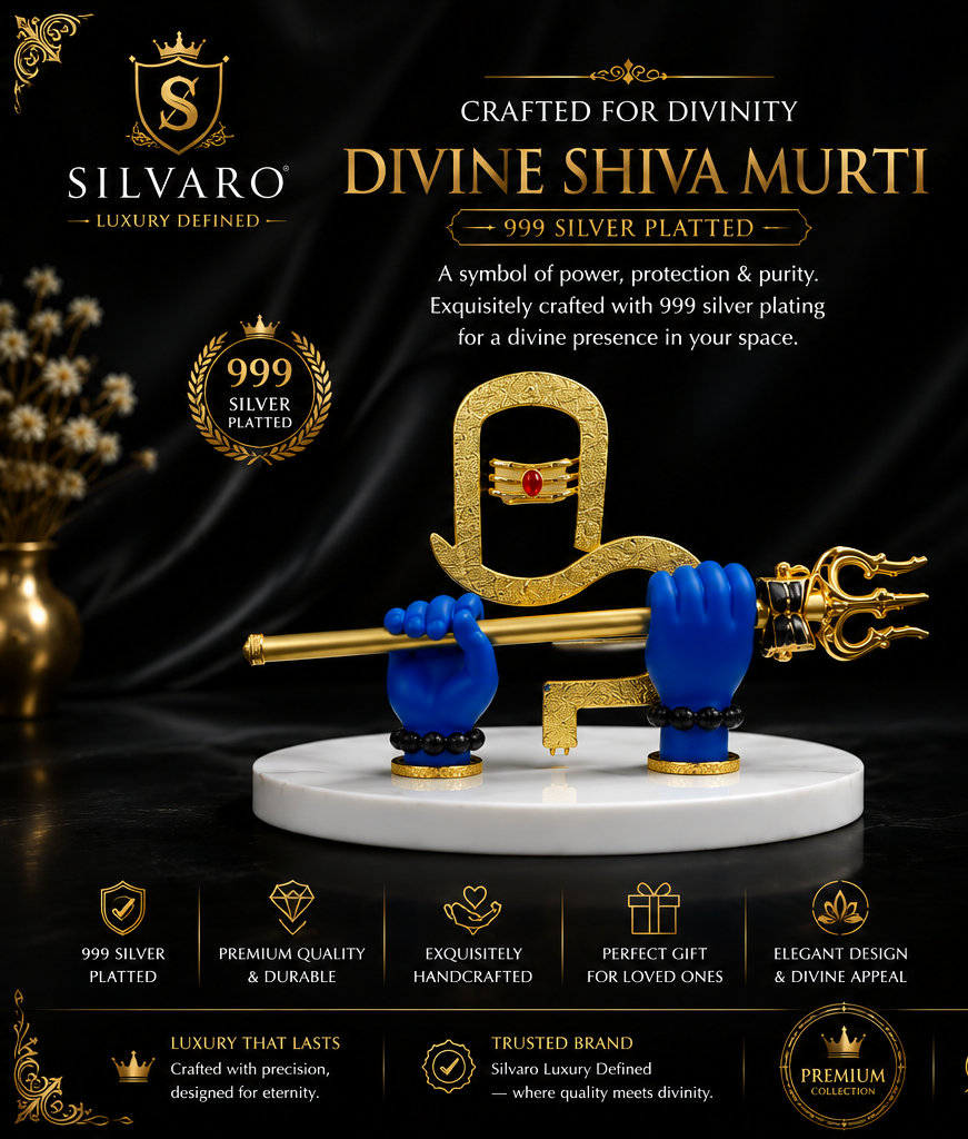 Shiv ji Divine Hands Idol | Gold-Plated Mahadev Hand with Trishul & Damru  Base White Stone