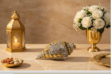 Silver Gold Plated Sankha – 5 Inch Antique Metal Conch