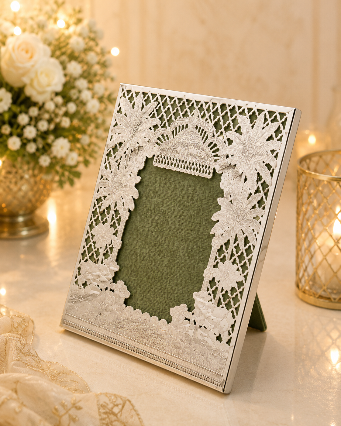 Taj & Cow Silver Photo Frame for Gift, Silver Photo Frame