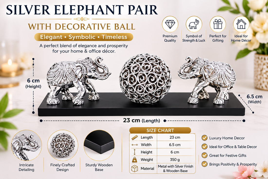 Resin Silver Elephant Holder Showpiece with Base for Home Decor, Gift, Diwali Decoration, Housewarming, Corporate Gifts