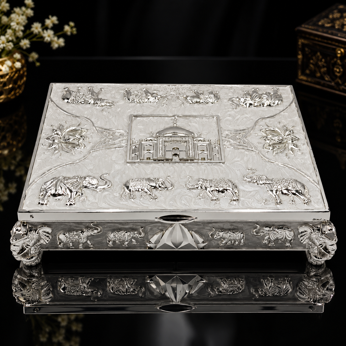 Taj Mahal 4 Partition Dry Fruit Box | Luxury Dry Fruit Gift Box | Premium Decorative Serving Box