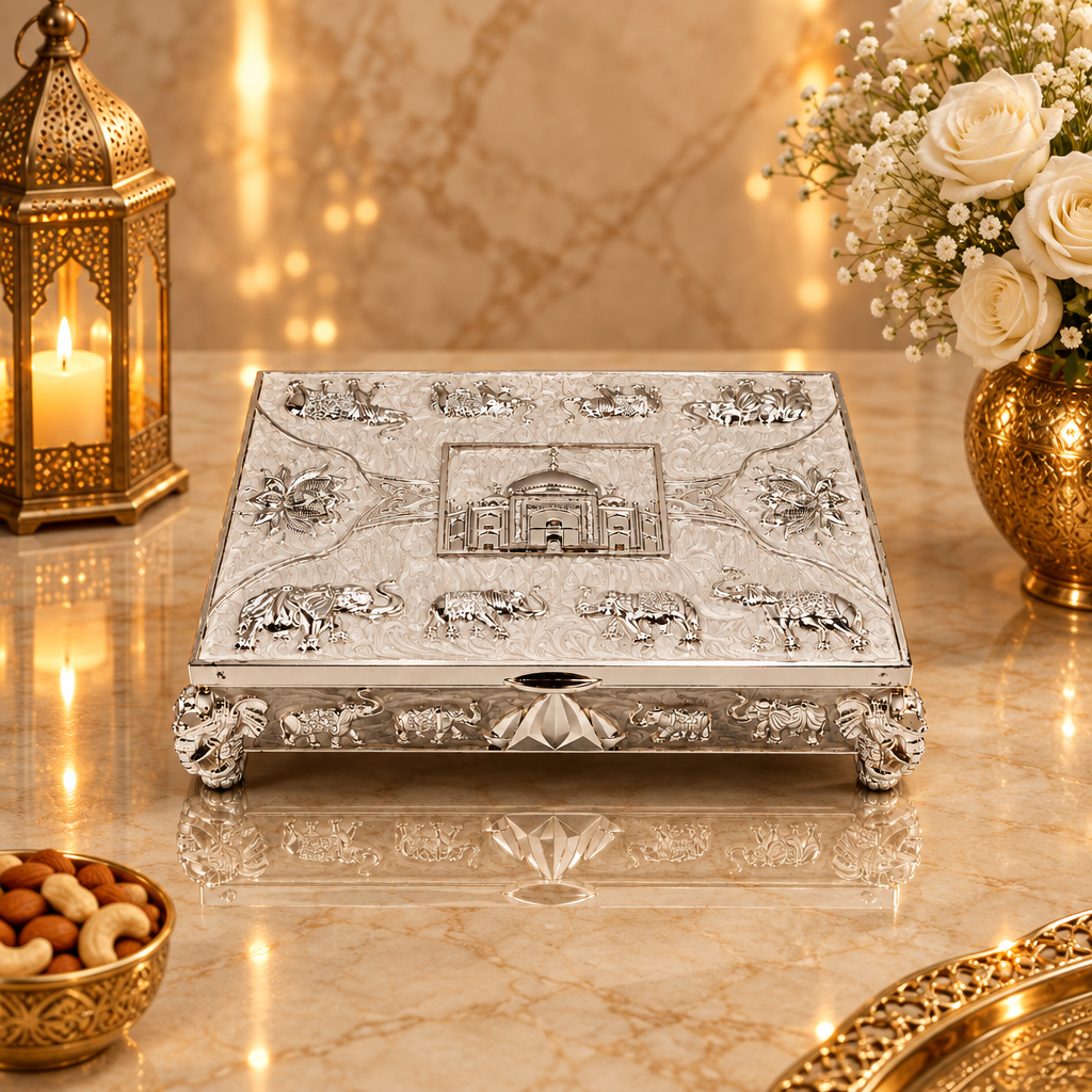 Taj Mahal 4 Partition Dry Fruit Box | Luxury Dry Fruit Gift Box | Premium Decorative Serving Box