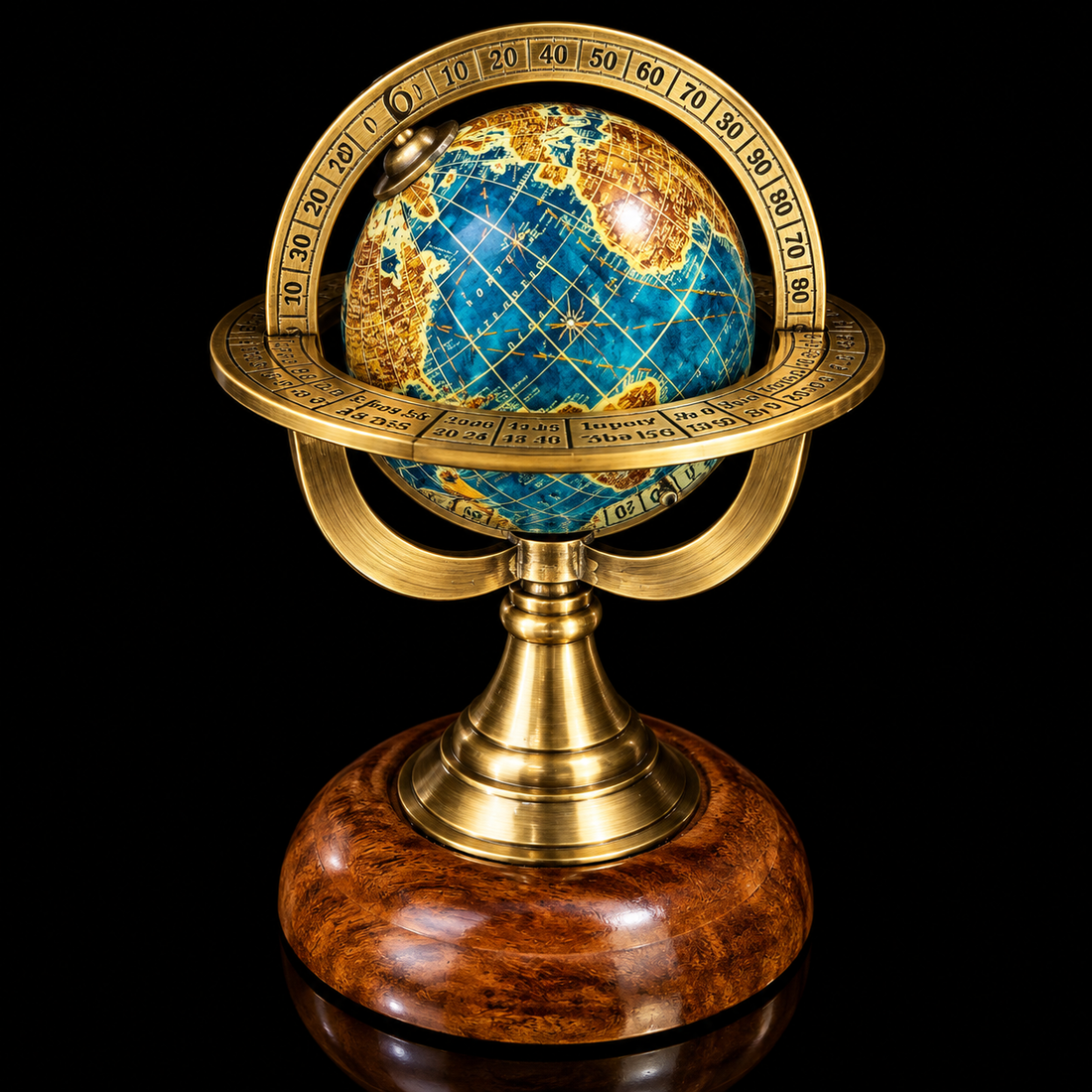 Vintage Brass Globe | Antique World Globe Decor | Armillary Sphere Desk Ornament | Nautical Office Decor | Unique Gift for Him
