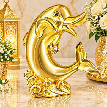 Glossy Silver Gold Platted Dolphin Showpiece Statue, Luxury Decorative Dolphin Figurine, Modern Home Decor, Office Table Decor, Elegant Housewarming Gift