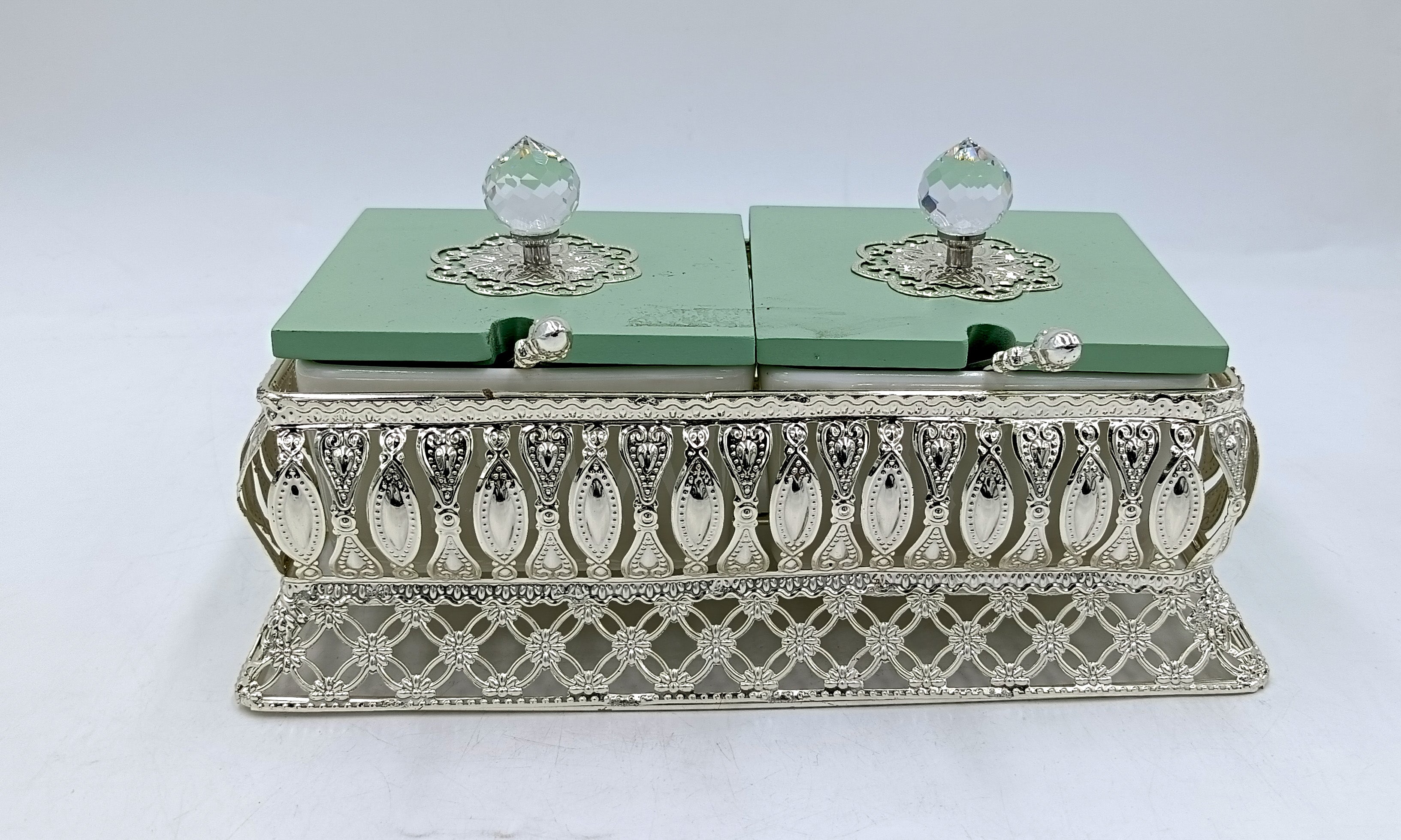Elegant Dry Fruit Box with Crystal Knobs & Silver Decorative Base