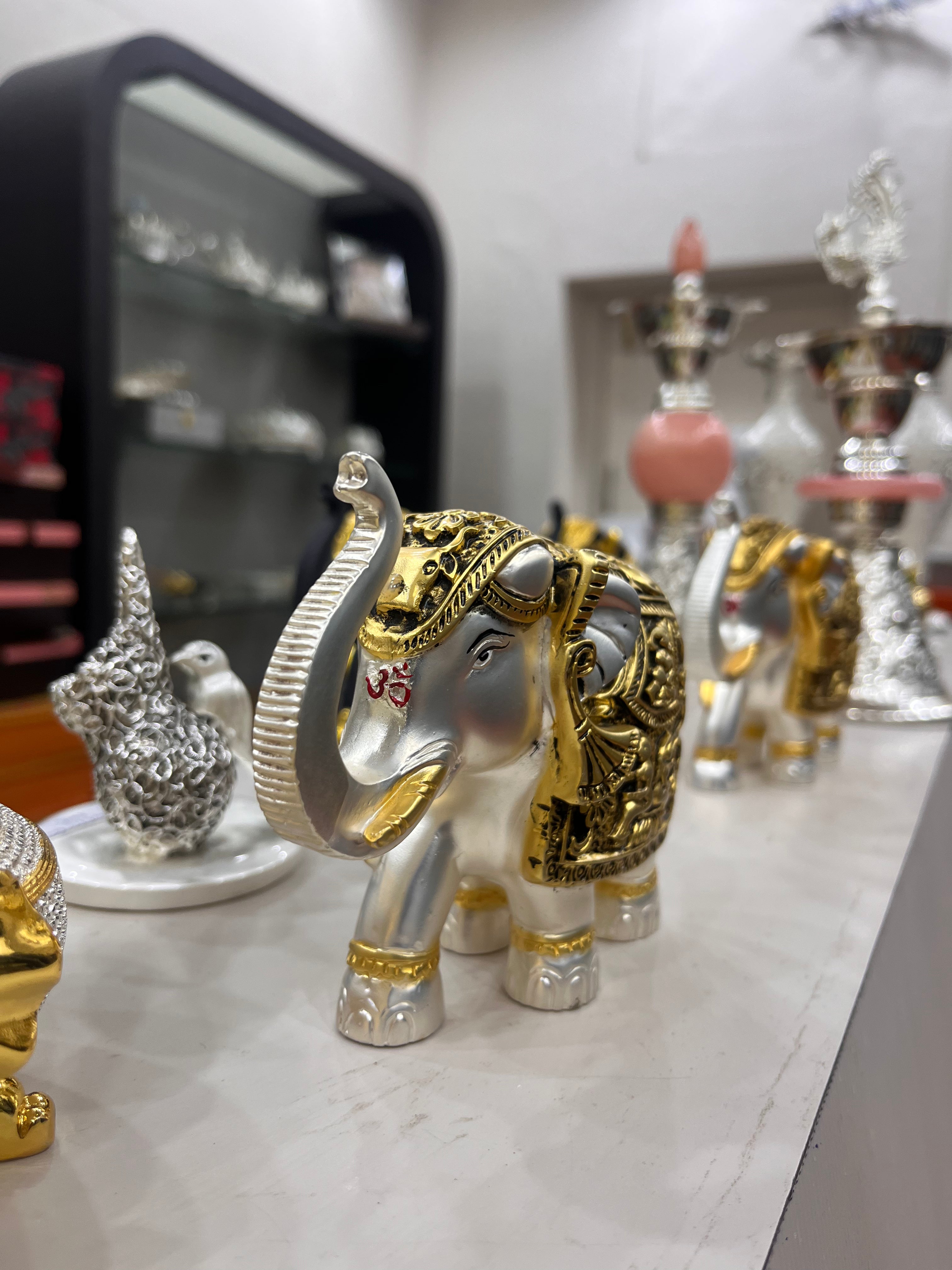 Silver Plated Glossy Kamdhenu  Elephant with Golden Finish