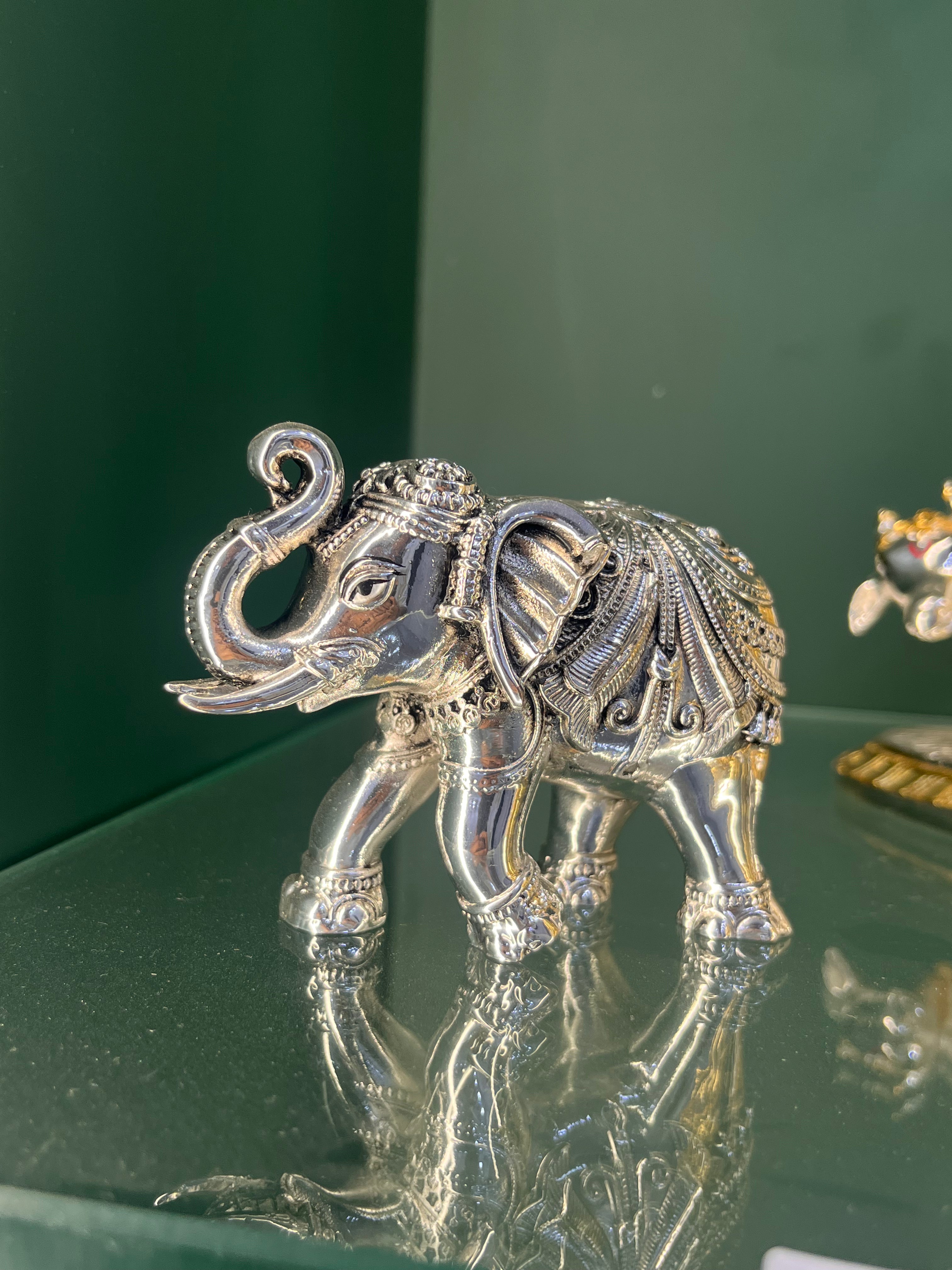 Unique Silver Plated Elephant Figurine | Ideal for Home Decor, Table Decor and Gifting