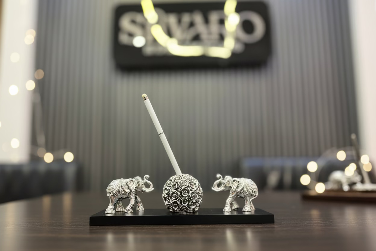 Resin Silver Elephant Holder Showpiece with Base for Home Decor, Gift, Diwali Decoration, Housewarming, Corporate Gifts