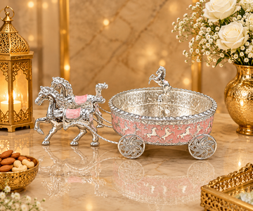 Luxury Horse Cart Dry Fruit Box | Silver Plated Decorative Dry Fruit Holder | Royal Horse Carriage Gift Box | Premium Wedding & Festive Gift