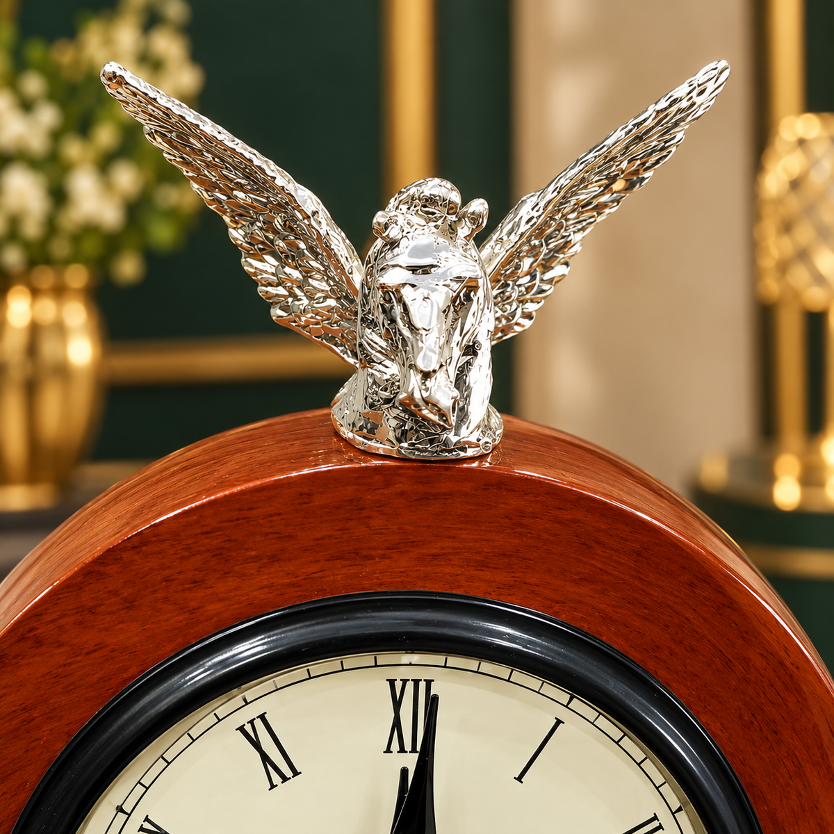 999 Fine Silver Goddess of Light Winged Angel And Pegasus Table Clock  | Silver Plated Royal Decorative Clock | Luxury Home Decor | Elegant Gift