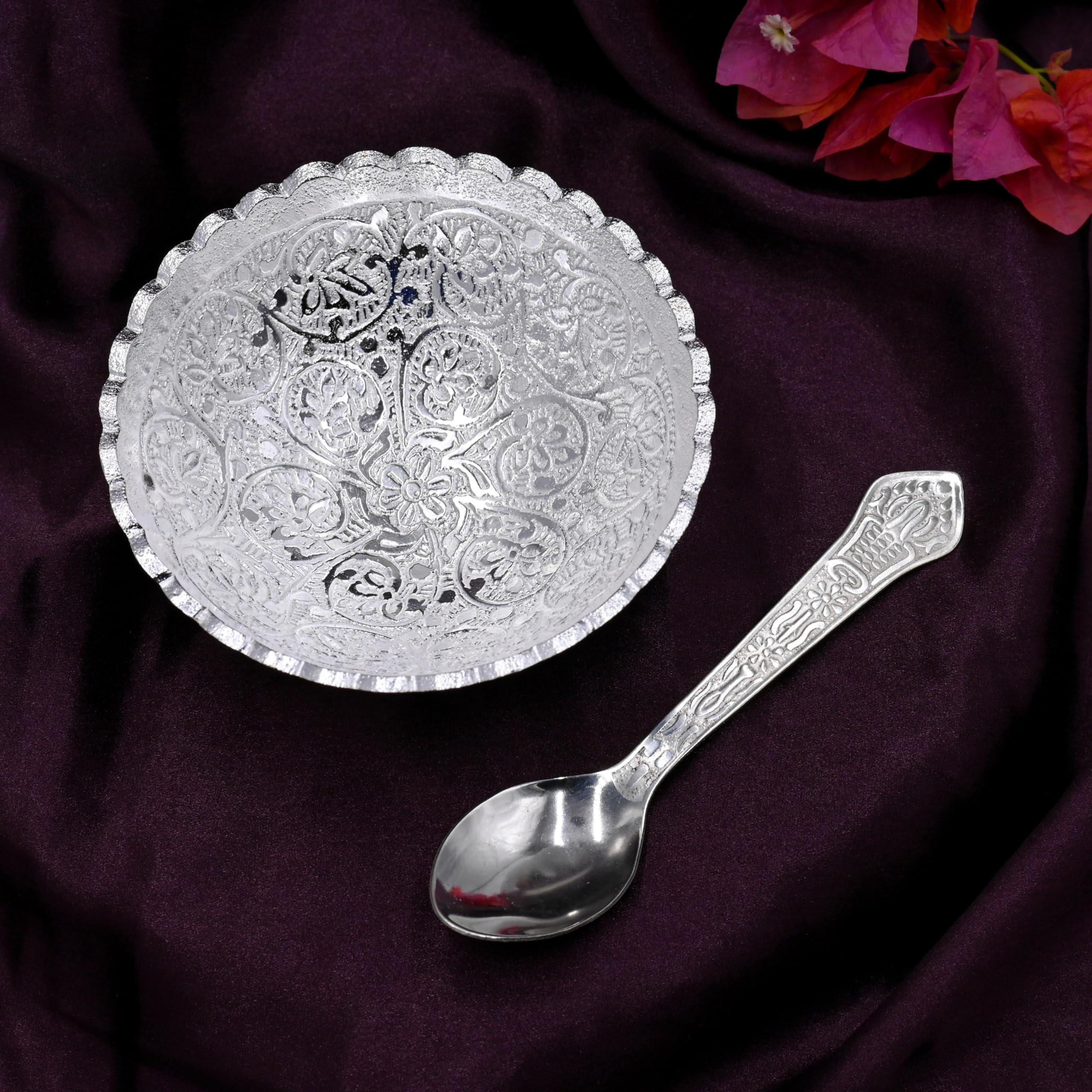 German Silver Bowl & Spoon Set with Velvet Box (4 Inch)