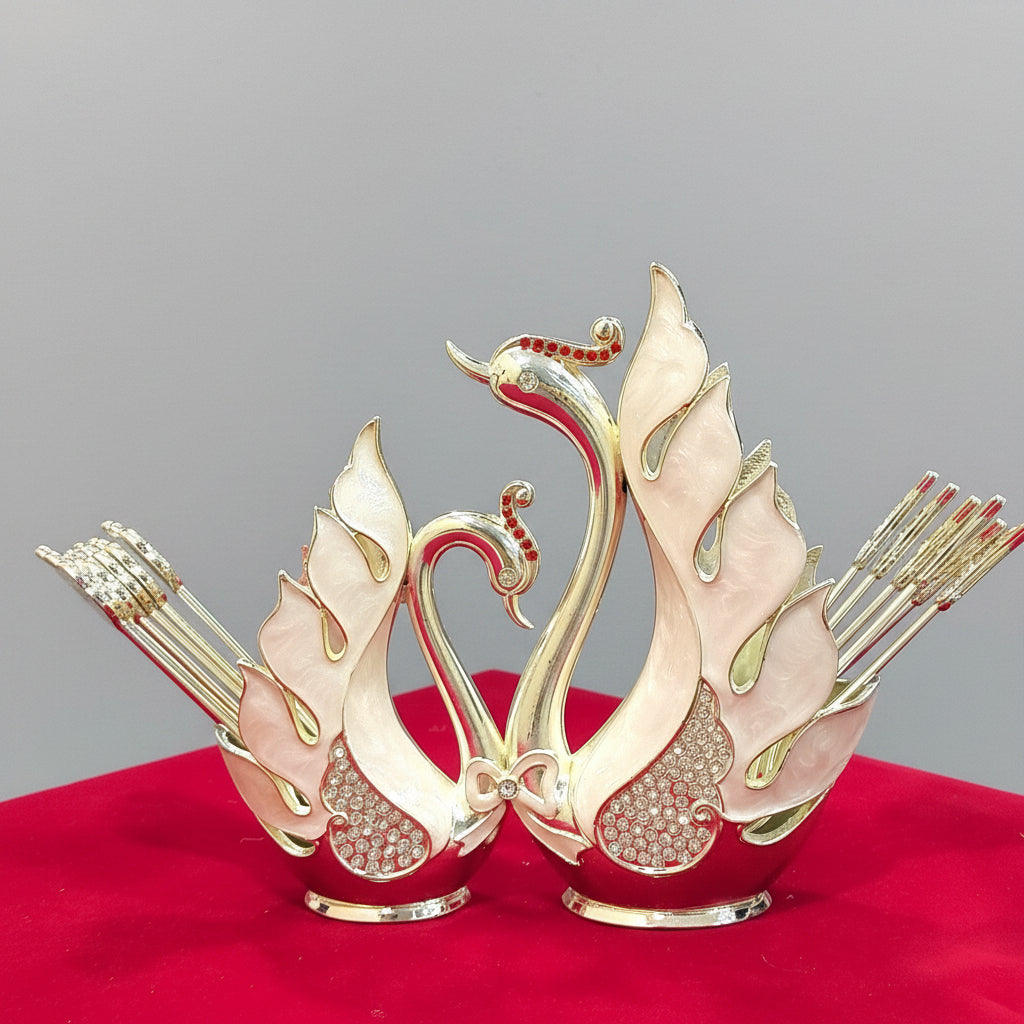 Silver Plated Swan Spoon Holder Set of 12 for Home, Spoon Set for Dining Table