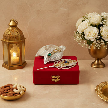 Decorative Silver Platted Tilak Chopda & Tilak Stick Combo (Gift Box Packed)