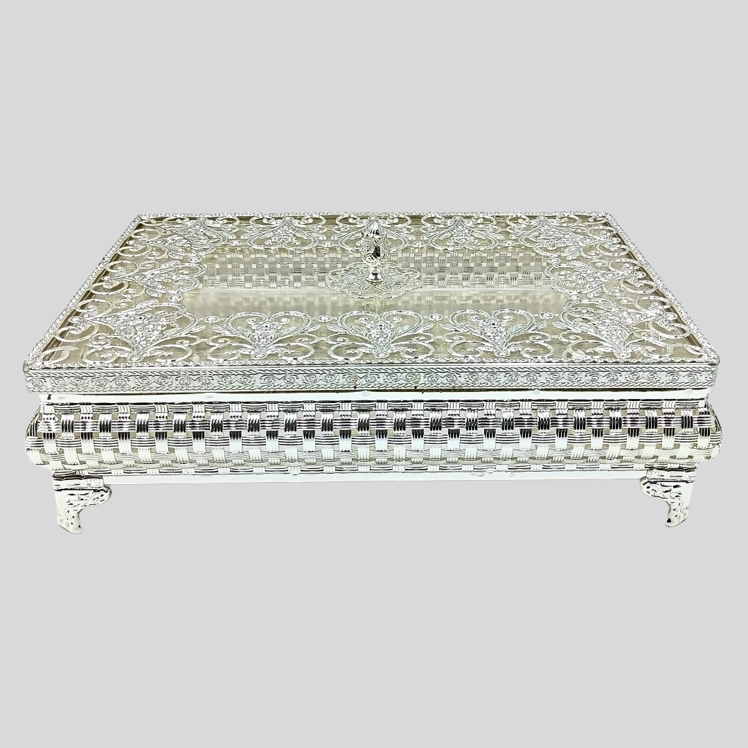 Luxury Silver Plated Dry Fruit Box with Lid – Decorative Dry Fruit Storage Box | Mithai, Chocolate & Candy Serving Box | Wedding, Diwali & Housewarming Gift