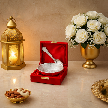 German Silver Bowl & Spoon Set with Velvet Box (4 Inch)