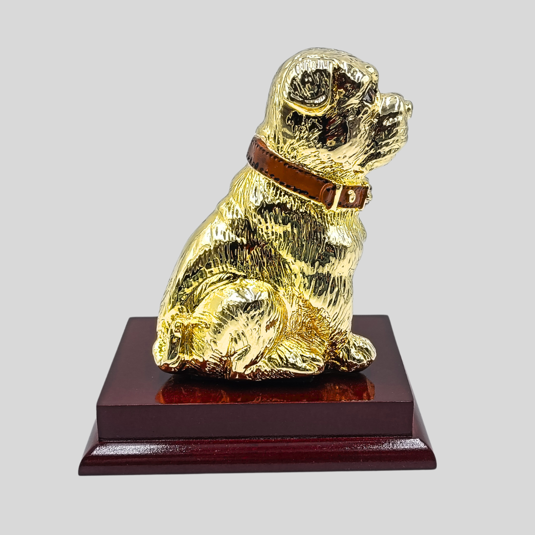 Silver Plated Puppy Dog Figurine on Wooden Base | Luxury Dog Statue | Pet Lover Gift | Home Office Desk Decor | Collectible Animal Sculpture