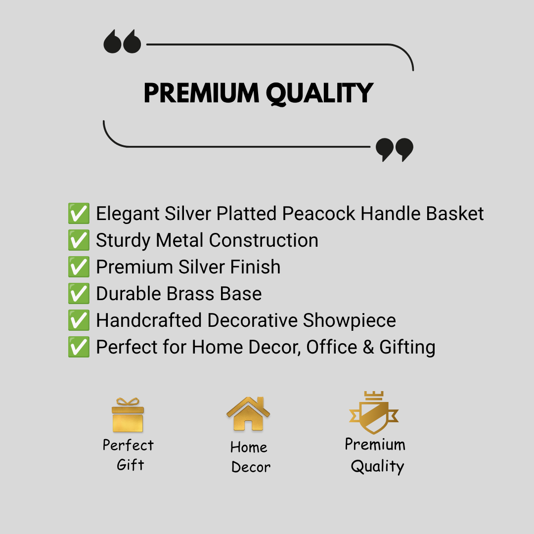Silver Platted Peacock Handle Basket with Glass Bowl For Gifts / Home Decor