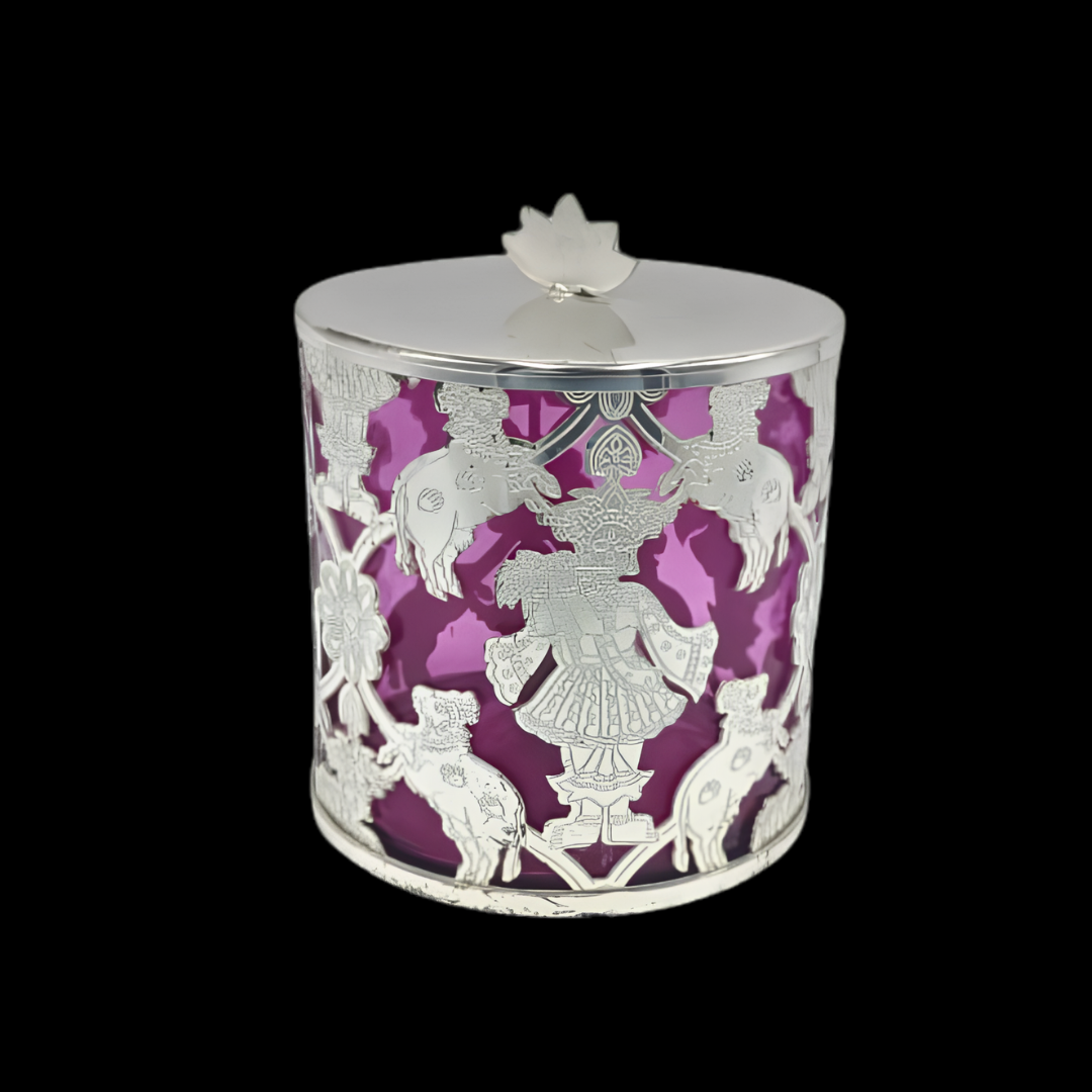 Silver Plated Decorative Storage Jar with Lid | Candy Jar | Dry Fruit Container | Coffee Tea Sugar Canister | Purple Home Decor