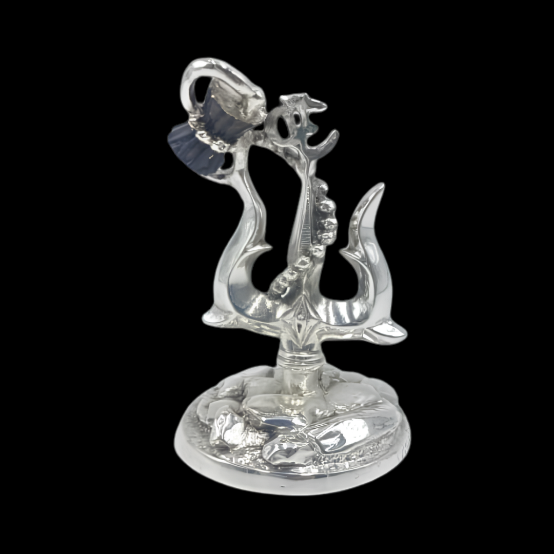 Silver Plated Lord Shiva Trishul Statue | Trident with Damru Idol | Mahadev Decor | Hindu Spiritual Gift | Pooja Room Decoration