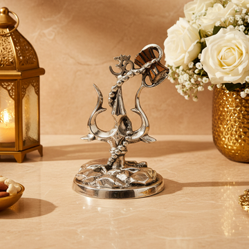 Silver Plated Lord Shiva Trishul Statue | Trident with Damru Idol | Mahadev Decor | Hindu Spiritual Gift | Pooja Room Decoration