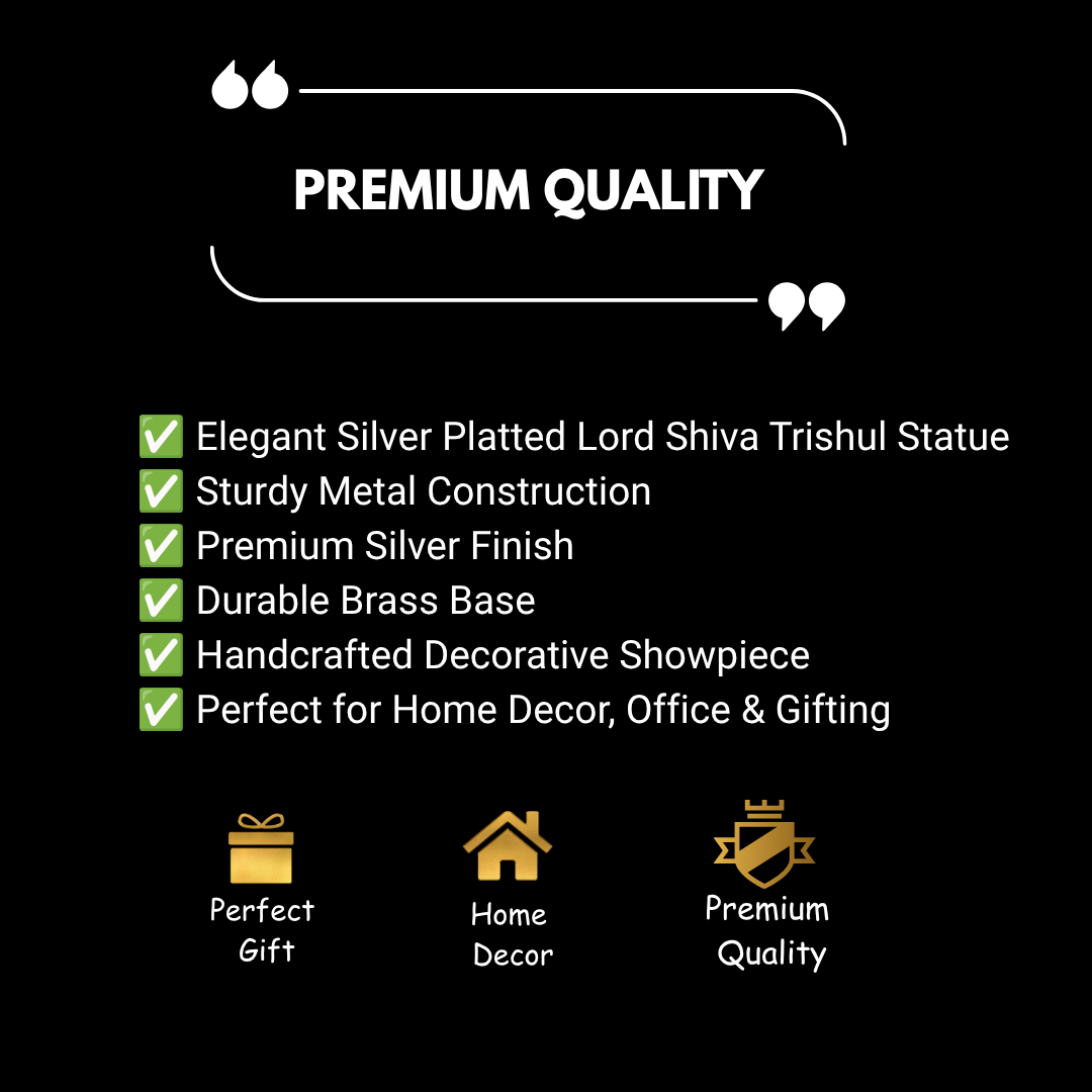 Silver Plated Lord Shiva Trishul Statue | Trident with Damru Idol | Mahadev Decor | Hindu Spiritual Gift | Pooja Room Decoration