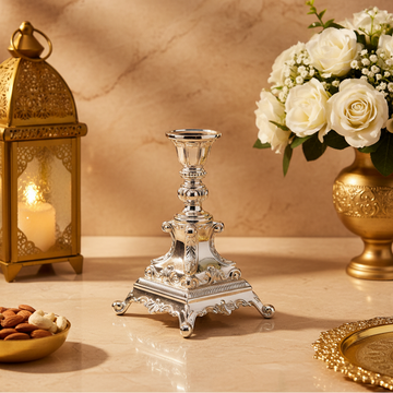 Silver-Plated Enamel Baroque Candle Stand / Home Decor