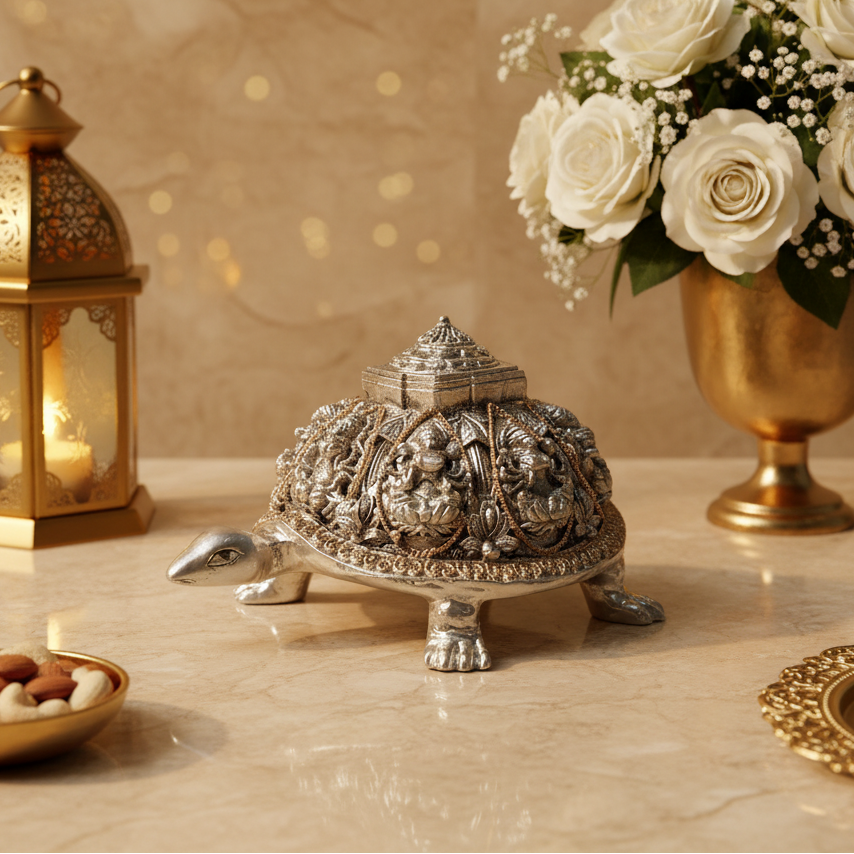 The Divine Kurma Meru Yantra – 999 Pure Silver & 24K Gold Plated Laxmi Shree yantra Good Fortune Tortoise