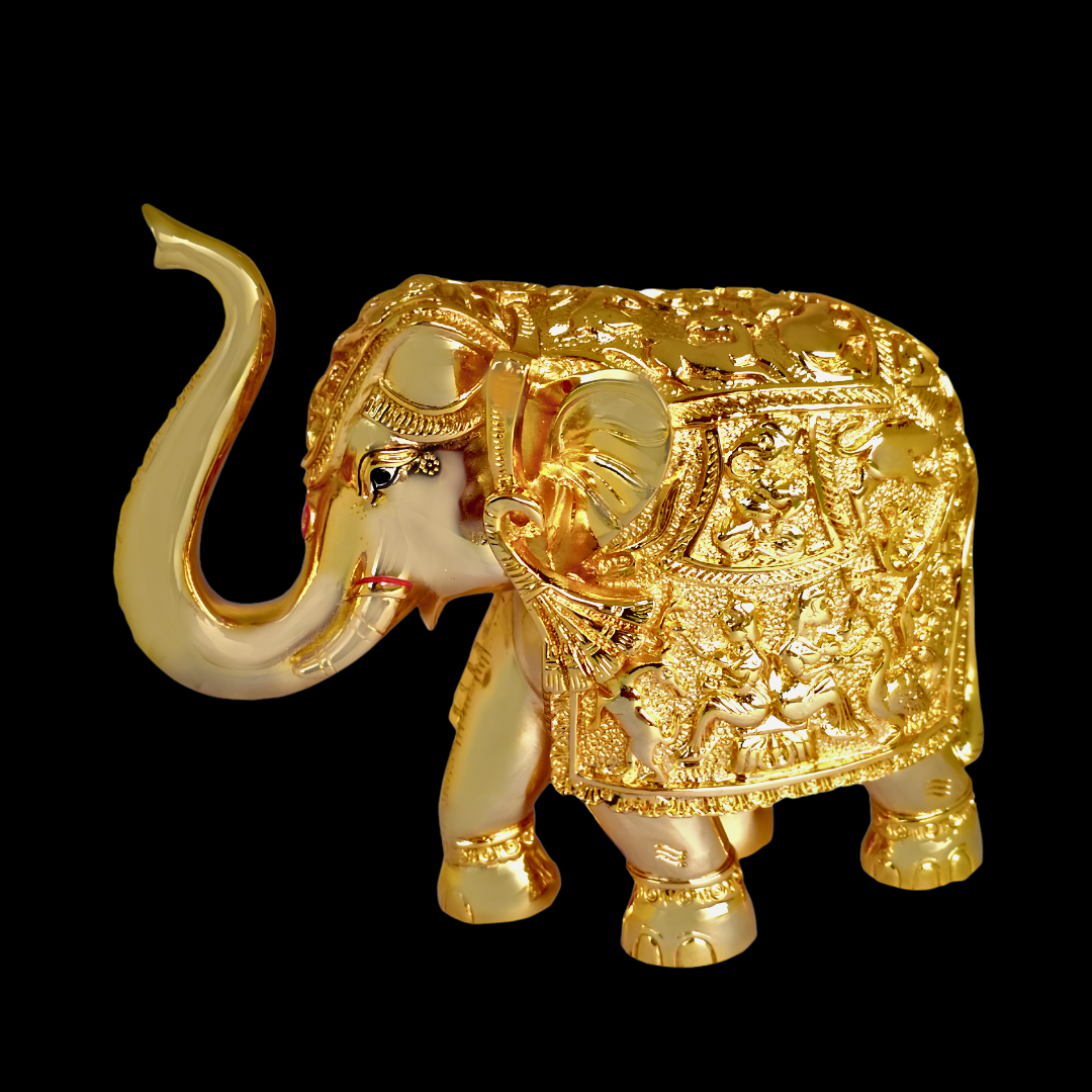 24 K Gold Plated Elephant Statues Ganesh Ji Desig. Small Size Super Elegant Decorative Vaastu Showpiece Home Decor