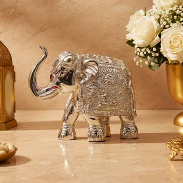 Silver Plated Elephant Ganesh Design Figurine | Ideal for Home Decor, Table Decor and Gifting
