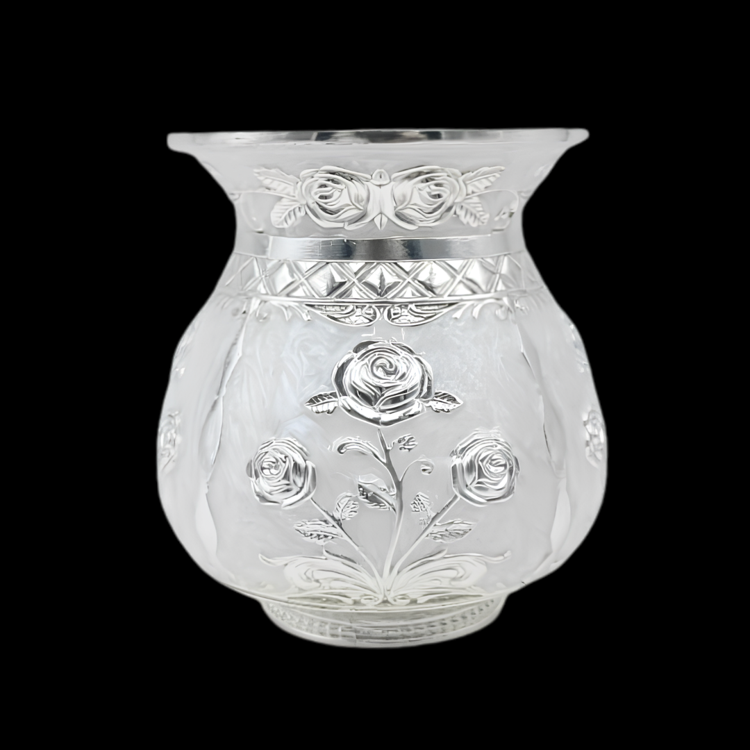 Premium Coper Floral Kalash Vase | Decorative Pooja Kalash with Rose Embossed Design | Luxury Home Decor Gift | 10 x 10 x 12 cm | 390 g
