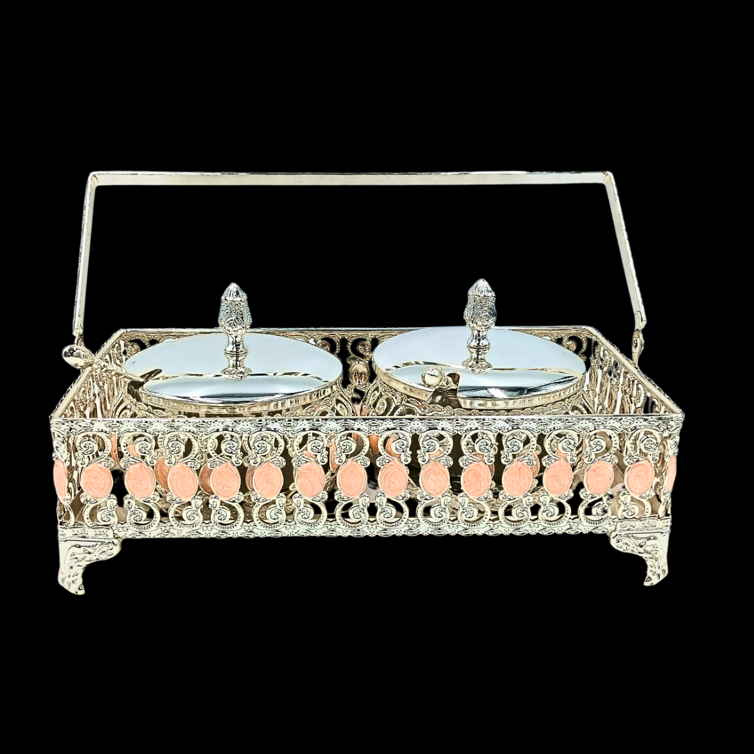 Luxury Silver Plated Double Dry Fruit Serving Bowl Set with Handle | Decorative Candy & Mukhwas Container | Premium Gift for Wedding, Diwali & Home Décor | 24 x 13 x 5 cm