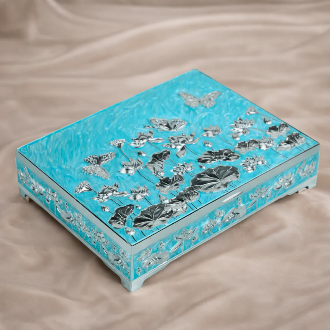 Luxury Silver Plated Dry Fruit Box with Lid | Lotus Floral Decorative Dry Fruit Storage Box | Premium Mithai, Chocolate & Gift Box | Wedding, Diwali & Housewarming Gift