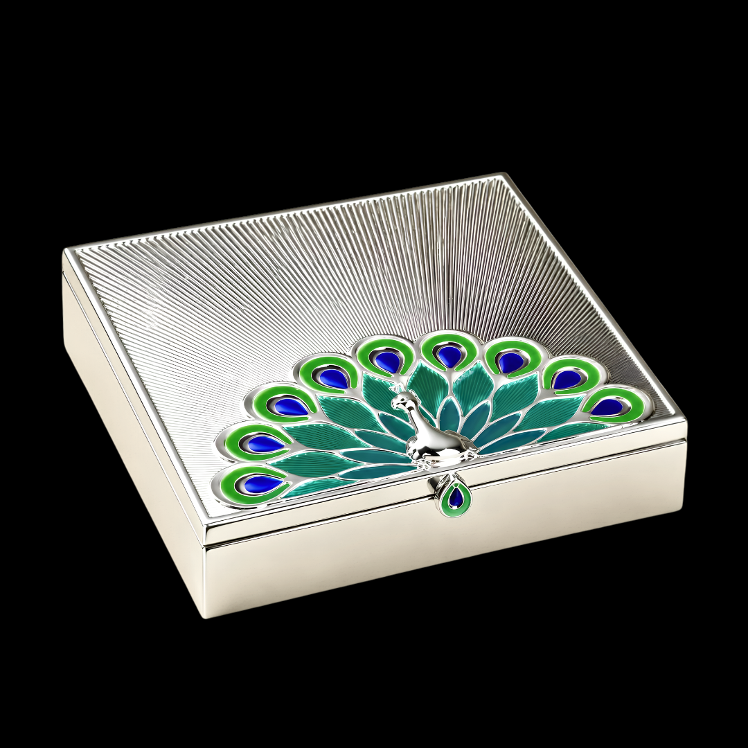 Peacock Dry Fruit Box Silver & Gold