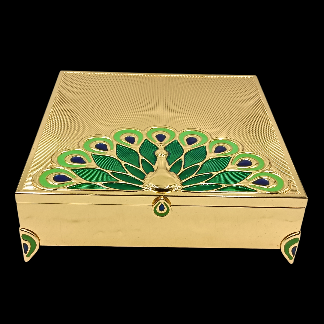 Peacock Dry Fruit Box Silver & Gold