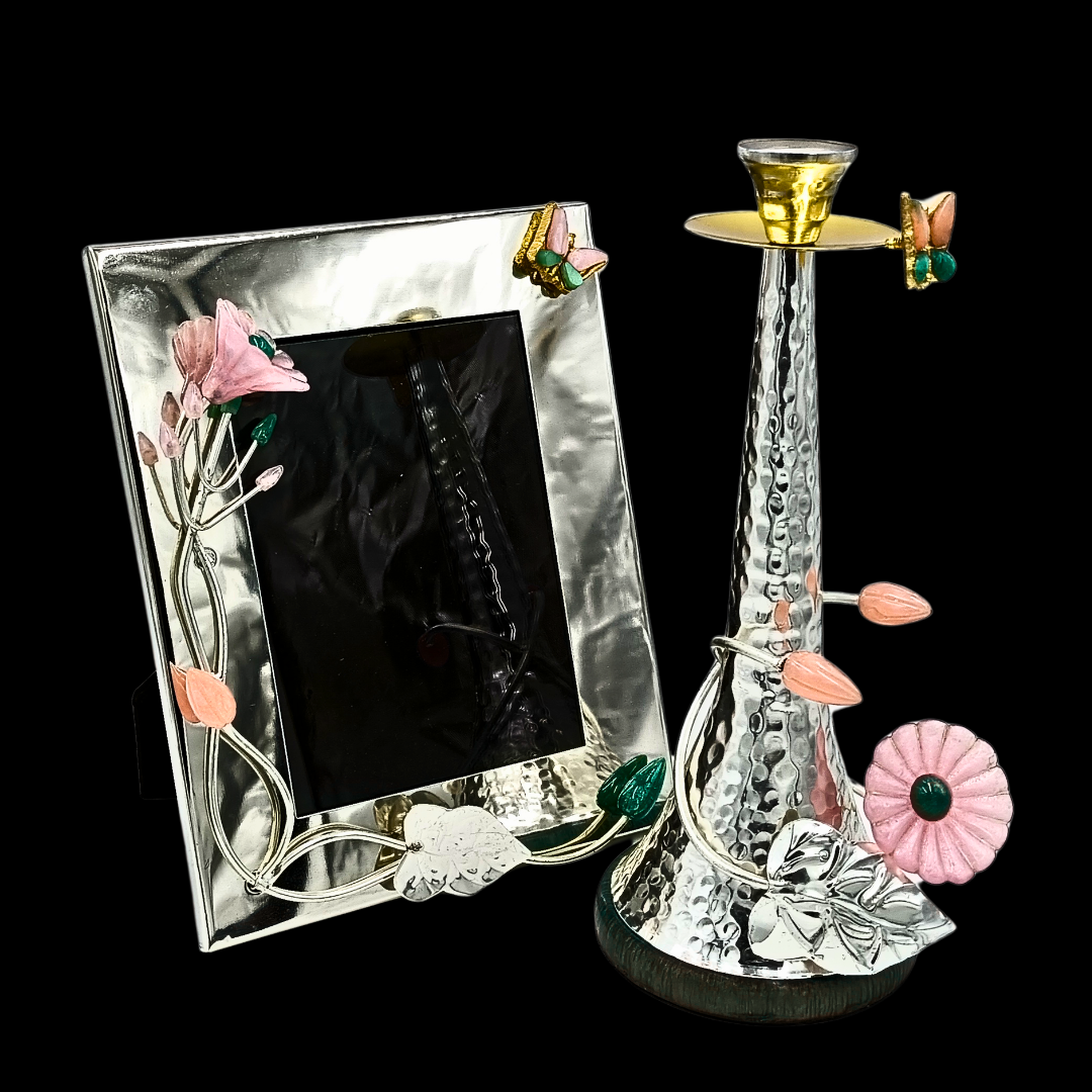 Luxury Silver Plated Photo Frame & Candle Holder Gift Set | 25 × 20 × 30 cm | 1090 g