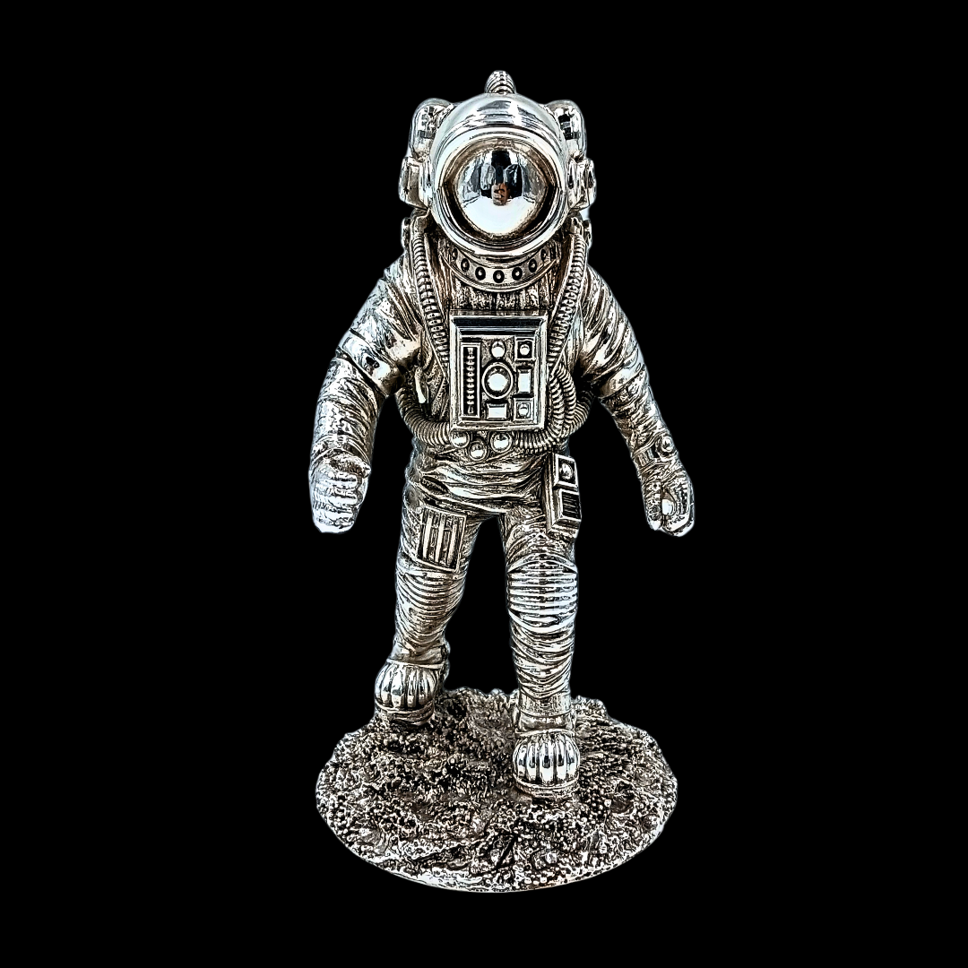 Silver Astronaut Statue | Modern Space Explorer Figurine | Luxury Home Office Desk Decor | Resin Sculpture | Gift for Space Lovers