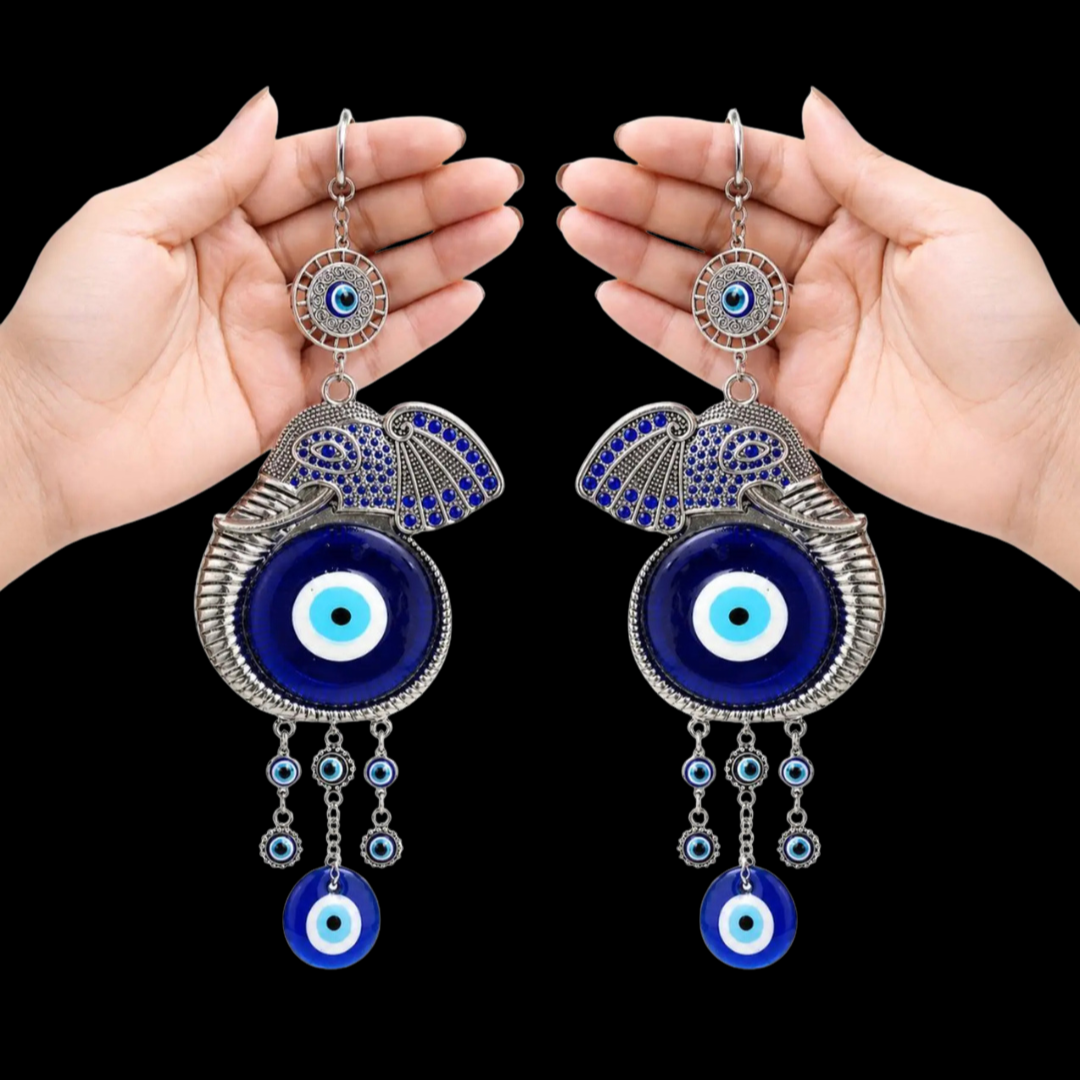 Elephant Evil Eye Wall Hanging | Blue Nazar Wall Decor | Turkish Evil Eye Home Protection Hanging | Lucky Housewarming Gift