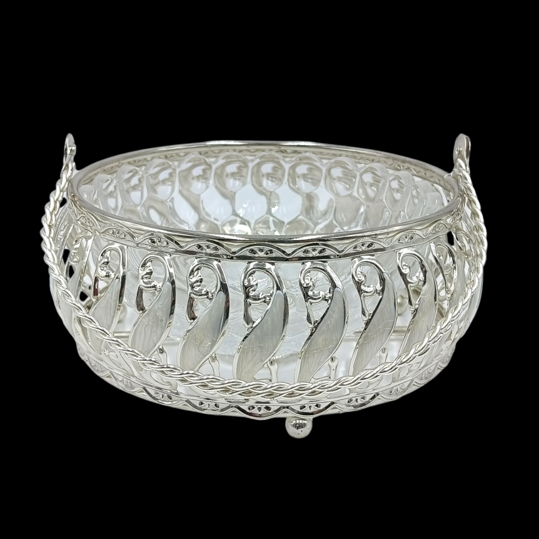 Silver Platted  Handle Basket with Glass Bowl For Gifts / Home Decor