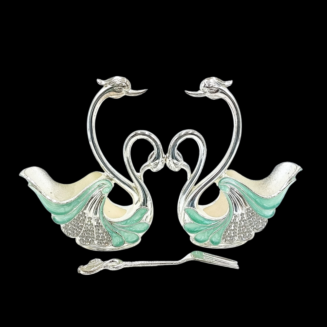Silver Plated Swan Spoon Holder Set Of 2 Home, Spoon Set for Dining Table