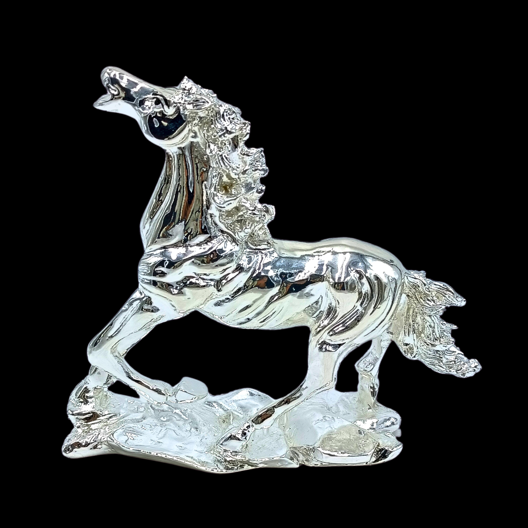 999 Silver Plated Runing Horse Showpiece for Home Decor | Lucky Horse Figurine Statue | Tabletop Decorative Accent