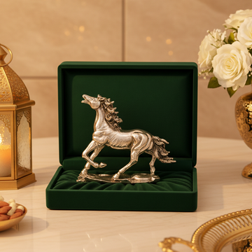 999 Silver Plated Runing Horse Showpiece for Home Decor | Lucky Horse Figurine Statue | Tabletop Decorative Accent